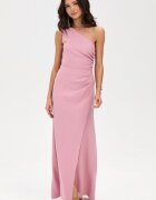 Roco Fashion Rochie eleganta lunga roz pudra cu un umar gol CelestiaR