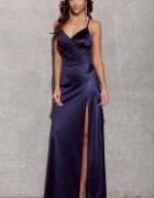 Roco Fashion Rochie lunga din satin bleumarin petrecuta cu spatele gol AlessandraR