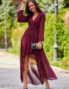 Roco Fashion Rochie lunga din voal burgundy cu maneca lunga Jessica