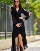 Roco Fashion Rochie lunga neagra din voal cu maneca lunga vaporoasa Jessica