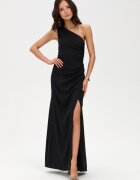 Roco Fashion Rochie neagra lunga mulata crapata pe picior cu un umar gol CelestiaR