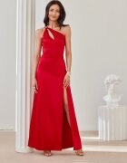 Roco Fashion Rochie rosie de ocazie din satin lunga cu umerii goi MoanaR