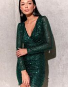 Roco Fashion Rochie scurta verde mulata din paiete cu maneca lunga Megan