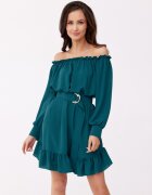 Roco Fashion Rochie verde scurta cu volane umeri goi si maneca lunga Hilda
