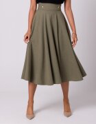 Style Fusta eleganta in clos midi kaki cu talia inalta Ninette