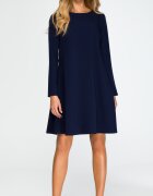 Style Rochie midi bleumarin croi A cu maneca lunga Aryena
