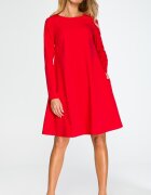 Style Rochie rosie midi evazata cu maneca lunga Aryena