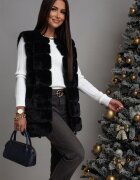  Vesta dama din blana eco neagra midi Fatima