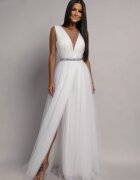 Vezuvio Rochie cununie civila alba lunga din tulle Adele1