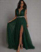 Vezuvio Rochie de seara eleganta lunga cu tul verde smarald Adele