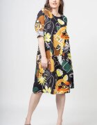 158C Rochie midi din bumbac cu imprimeu abstract pe fond negru