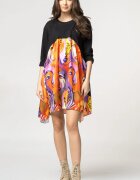 70 Degrees Rochie trendy cu imprimeu chipuri predominant portocaliu din bumbac
