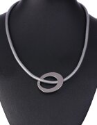 Arco Iris Colier minimalist cu cerc neregulat pe fir gros de piele ecologica argintiu mat