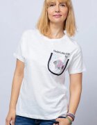 Bebe Plus Tricou alb ALWAYS FREEDOM cu pestisor la buzunarul de pe bust din bumbac