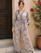 Boho Fashion Salopeta din matase indiana cu bust petrecut bej si culori pastelate