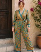 Boho Fashion Salopeta din matase indiana cu bust petrecut turcoaz rosu si mustar