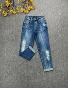 CUDI Pantaloni jeans denim croiala gen mom fit cu desen colorat