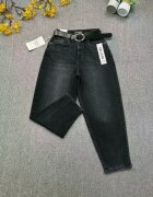 CUDI Pantaloni jeans negri croiala balon cu curea neagra inclusa