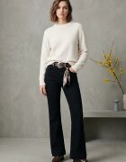 CUDI Pantaloni jeans negri croiala evazata flare cu curea maro cu satin inclusa