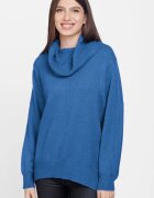 Flex Moda Pulover cu guler inalt elegant din vascoza si lana albastru
