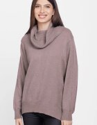 Flex Moda Pulover cu guler inalt elegant din vascoza si lana bej inchis