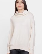 Flex Moda Pulover cu guler inalt elegant din vascoza si lana ivoriu
