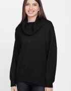 Flex Moda Pulover cu guler inalt elegant din vascoza si lana negru