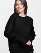 Flex Moda Pulover cu maneci bufante din vascoza si lana negru