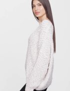 Flex Moda Pulover oversize cu ochiuri mari si decolteu in V ivoire