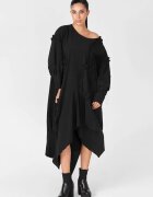 H-4 Rochie neagra in colturi cu maneci bufante si aplicatii volane oversize