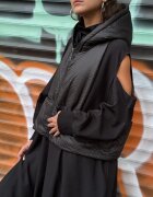 H-4 Set rochie neagra oversize cu umeri goi si vesta matlasata