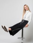 Lara Pantaloni din tricotaj negru drepti cu lurex argintiu