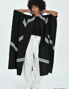 LES MIOS Blazer oversize negru dama cu dungi albe kimono lung statement