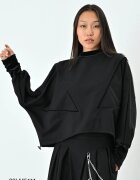 LES MIOS Bluza neagra oversize cu maneca fluture si detalii din catifea neagra