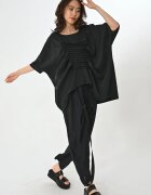LES MIOS Bluza neagra oversize din tencel cu pliseuri pe fata