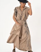 LES MIOS Compleu fusta asimetrica si bluza cu siret in talie camel cu dripping negru
