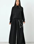 LES MIOS Pantaloni negri cu croiala PALAZZO si decoratiune lant dublu metalic inclus