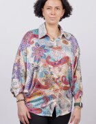 M&V Camasa oversize cu maneci fluture si imprimeu arabesc cu nuante de bleu si caramiziu