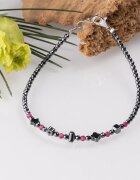 Maia Colt Bratara argint subtire din hematit argintiu inchis si cubic zirconia roz trandafiriu 1.5 mm