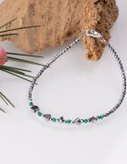 Maia Colt Bratara argint subtire din hematit argintiu si cubic zirconia verde