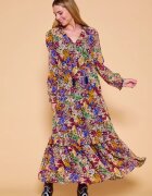 Md'M Rochie lunga cu volane si imprimeu floral in nuante de toamna