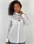 Miss Poem Camasa alba din poplin de bumbac cu nasturi aurii mari