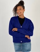Miss Poem Cardigan cu decolteu in V din tricotaj albastru cu nasturi decorativi aurii