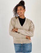 Miss Poem Cardigan cu decolteu in V din tricotaj bej cu nasturi decorativi aurii