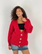 Miss Poem Cardigan cu decolteu in V din tricotaj rosu cu nasturi decorativi aurii