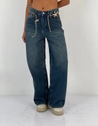Miss Poem Pantaloni jeans denim croiala larga albastru
