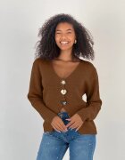 Miss Poem Pulover coniac moale cu trei nasturi mari aurii oversize