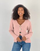 Miss Poem Pulover roz moale si fin cu trei nasturi mari aurii oversize