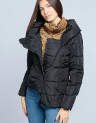My Dress Geaca eleganta de puf cu guler dublu amplu negru-camel