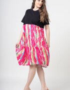My Pepper Rochie lalea cu bust negru si imprimeu predominant fucsia